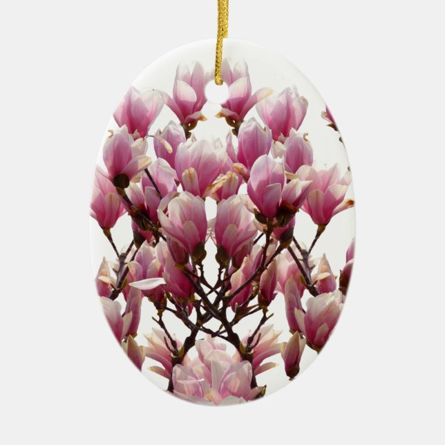 Blooming Pink Magnolias Spring Flower Ceramic Ornament (Front)