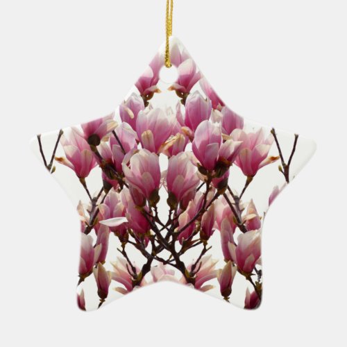 Blooming Pink Magnolias Spring Flower Ceramic Ornament