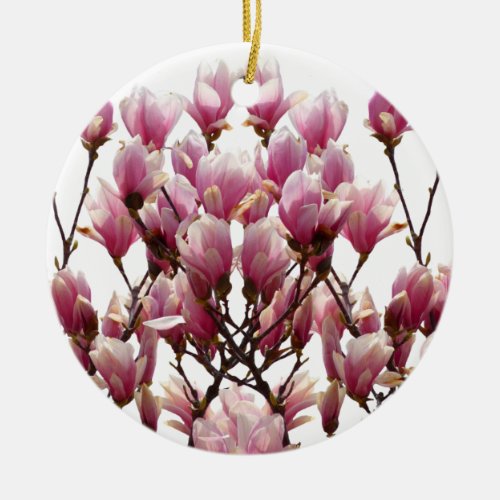 Blooming Pink Magnolias Spring Flower Ceramic Ornament