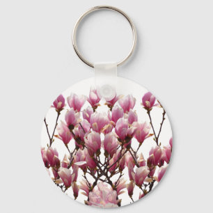 Blooming Pink Magnolias Spring Flower Keychain