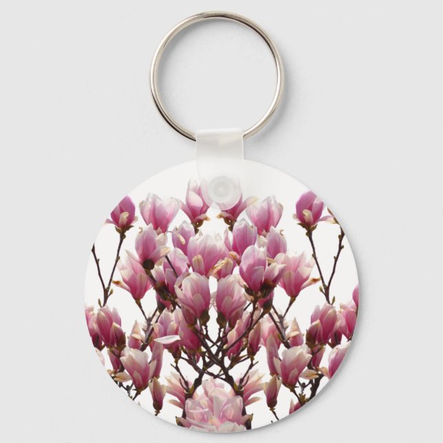 Blooming Pink Magnolias Spring Flower Keychain (Front)