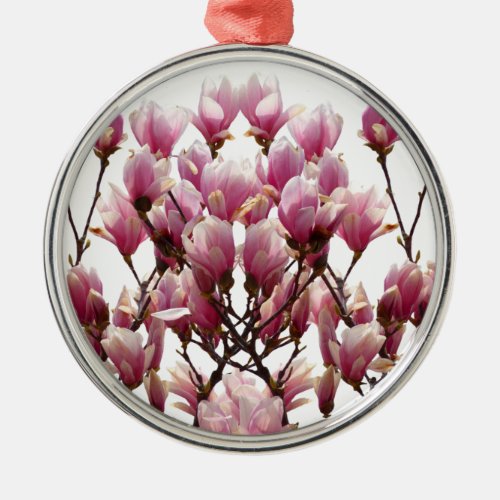 Blooming Pink Magnolias Spring Flower Metal Ornament