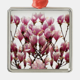 Blooming Pink Magnolias Spring Flower Metal Ornament