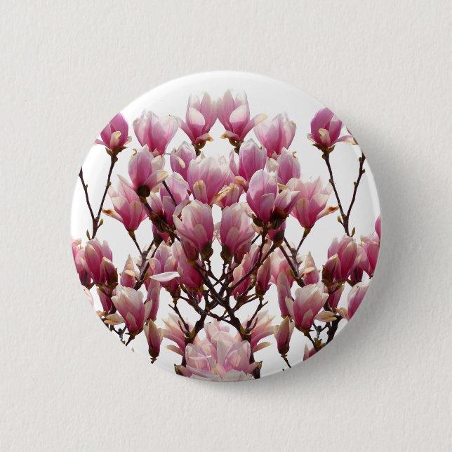 Blooming Pink Magnolias Spring Flower Pinback Button (Front)