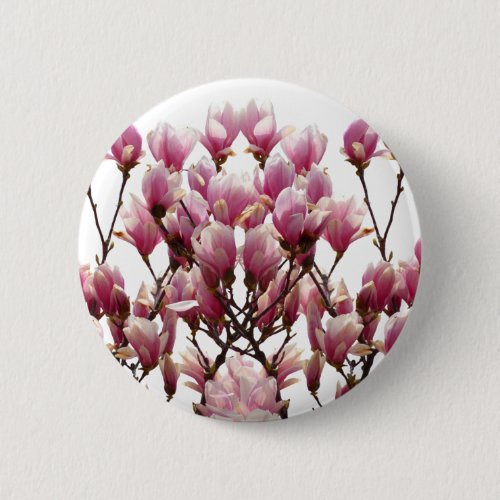 Blooming Pink Magnolias Spring Flower Pinback Button