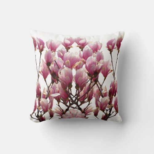 Blooming Pink Magnolias Spring Flower Throw Pillow