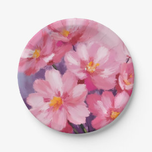 Blooming Pink Petals   Flower Painting Watercolor Paper Plates