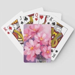 Blooming Pink Petals Flower Painting Watercolor Poker Cards