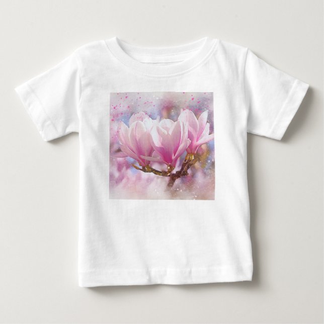 Blooming Pink Purple Magnolia - Spring Flower Baby T-Shirt (Front)