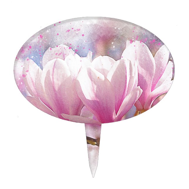 Blooming Pink Purple Magnolia - Spring Flower Cake Topper (Front)