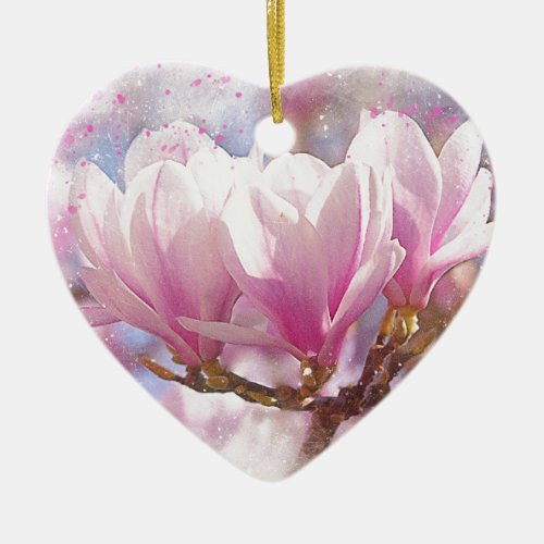 Blooming Pink Purple Magnolia _ Spring Flower Ceramic Ornament