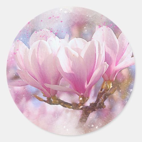 Blooming Pink Purple Magnolia _ Spring Flower Classic Round Sticker