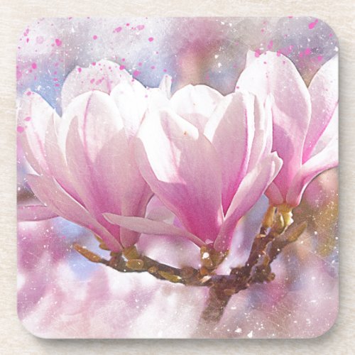 Blooming Pink Purple Magnolia _ Spring Flower Drink Coaster