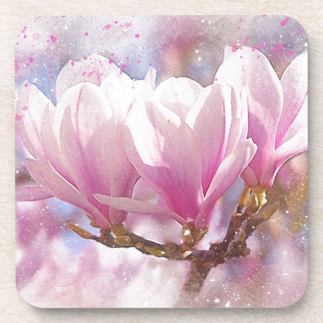 Blooming Pink Purple Magnolia - Spring Flower Drink Coaster (Front)