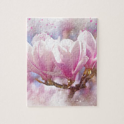 Blooming Pink Purple Magnolia _ Spring Flower Jigsaw Puzzle