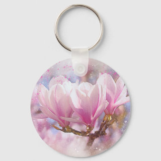 Blooming Pink Purple Magnolia - Spring Flower Keychain