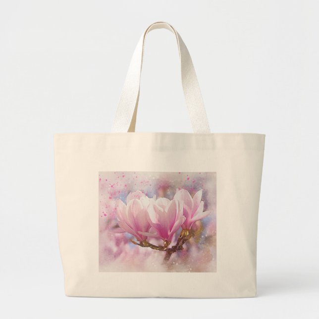 Blooming Pink Purple Magnolia - Spring Flower Large Tote Bag (Front)