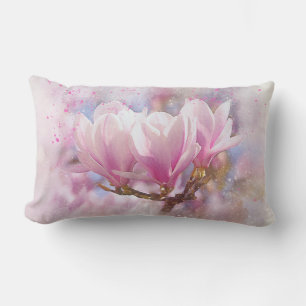Blooming Pink Purple Magnolia - Spring Flower Lumbar Pillow