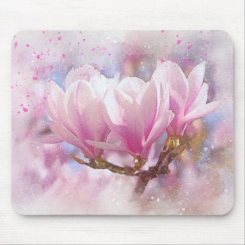 Blooming Pink Purple Magnolia _ Spring Flower Mouse Pad