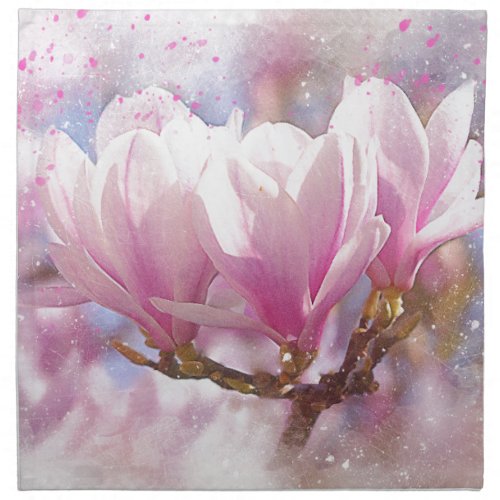 Blooming Pink Purple Magnolia _ Spring Flower Napkin