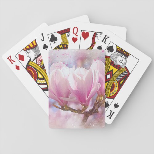 Blooming Pink Purple Magnolia _ Spring Flower Playing Cards