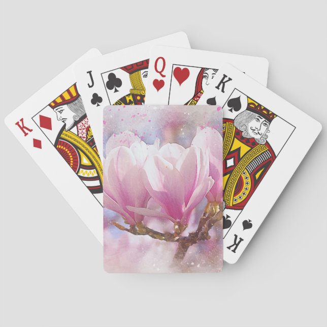 Blooming Pink Purple Magnolia - Spring Flower Poker Cards (Back)