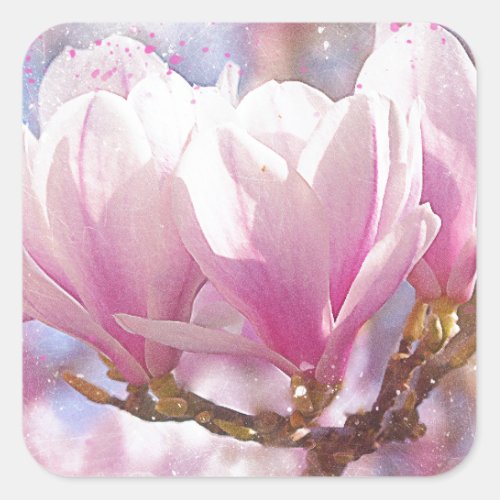 Blooming Pink Purple Magnolia _ Spring Flower Square Sticker