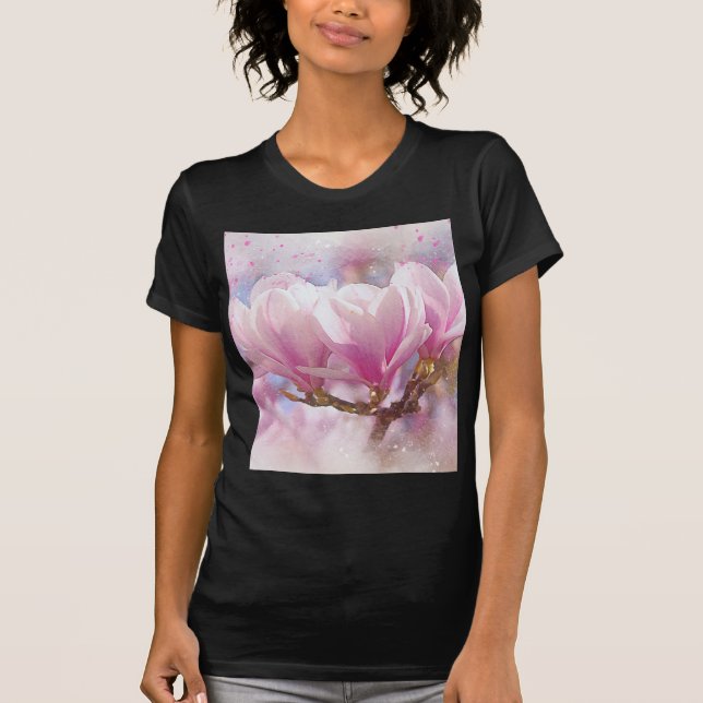 Blooming Pink Purple Magnolia - Spring Flower T-Shirt (Front)