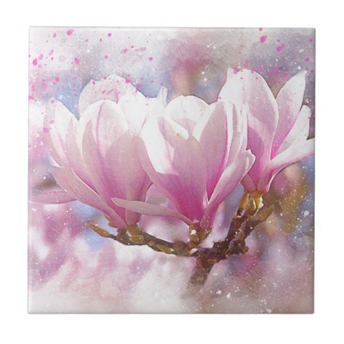 Blooming Pink Purple Magnolia _ Spring Flower Tile