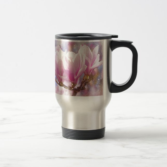 Blooming Pink Purple Magnolia - Spring Flower Travel Mug (Right)
