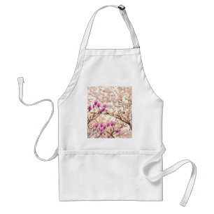 Blooming Pink Purple Magnolias Spring Flower Adult Apron