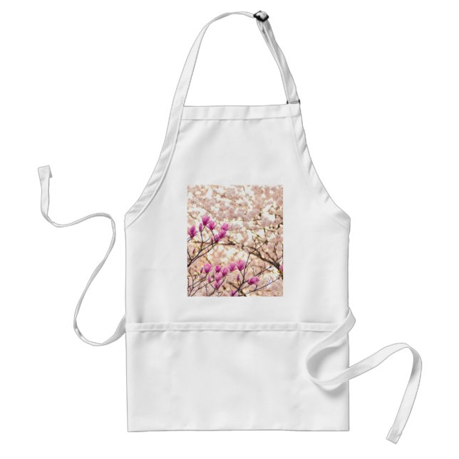 Blooming Pink Purple Magnolias Spring Flower Adult Apron (Front)