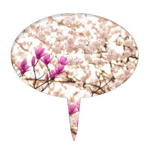 Blooming Pink Purple Magnolias Spring Flower Cake Topper