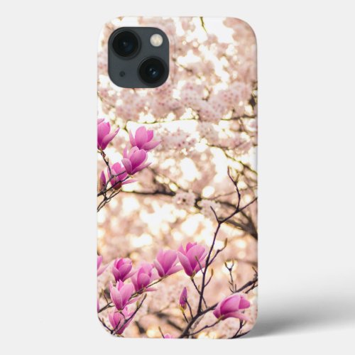 Blooming Pink Purple Magnolias Spring Flower iPhone 13 Case