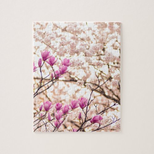 Blooming Pink Purple Magnolias Spring Flower Jigsaw Puzzle