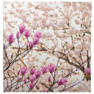Blooming Pink Purple Magnolias Spring Flower Napkin