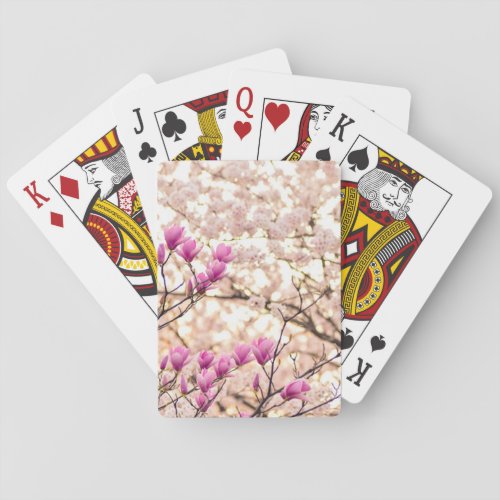 Blooming Pink Purple Magnolias Spring Flower Playing Cards