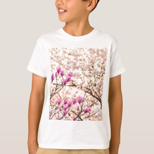 Blooming Pink Purple Magnolias Spring Flower T_Shirt