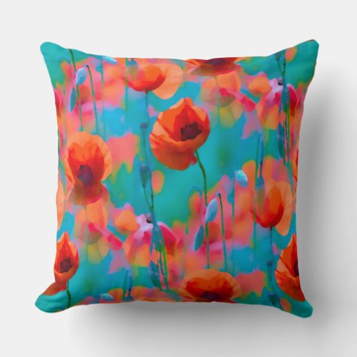 Blooming Poppies III Throw Pillow