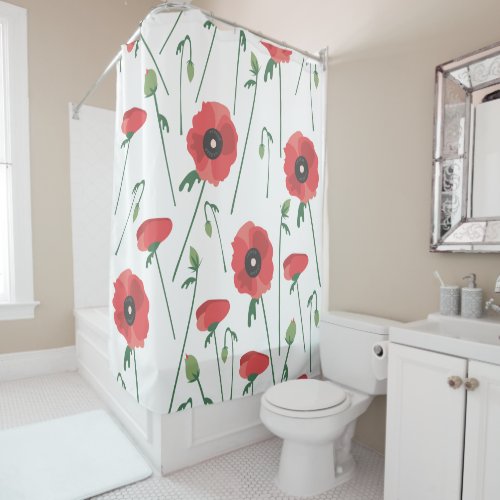 Blooming Poppy Field Print Shower Curtain