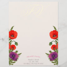 Blooming Poppy Monogram Floral Business Letterhead