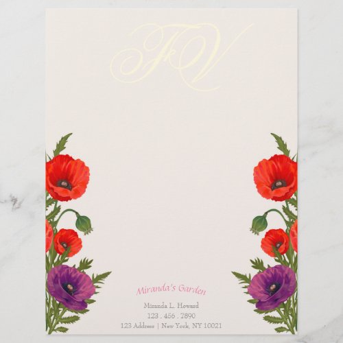Blooming Poppy Monogram Floral Business Letterhead