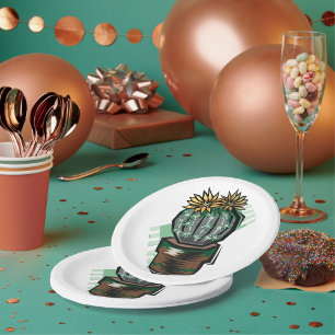 Blooming Potted Cactus Succulent Plant Paper Plates
