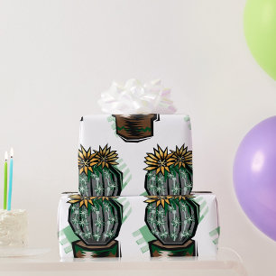 Blooming Potted Cactus Succulent Plant Wrapping Paper