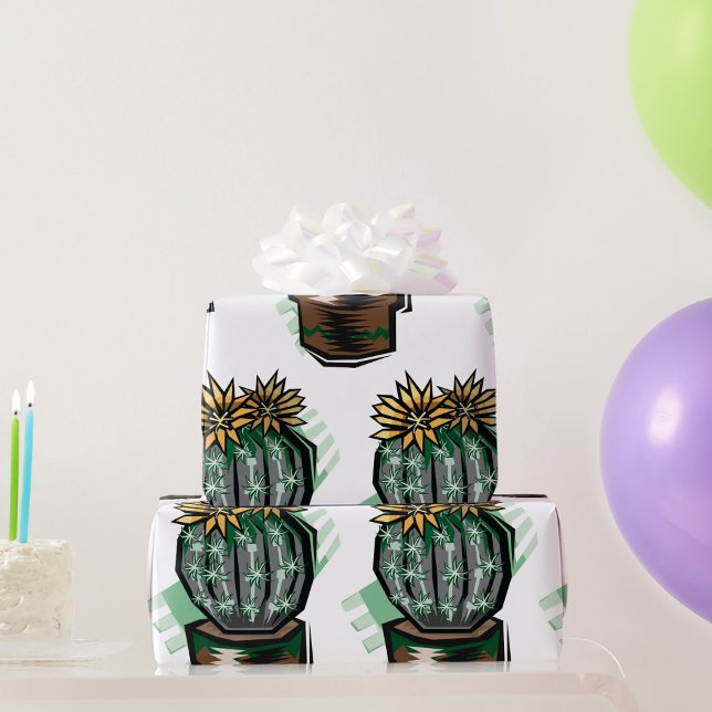 Blooming Potted Cactus Succulent Plant Wrapping Paper (Creator Uploaded)