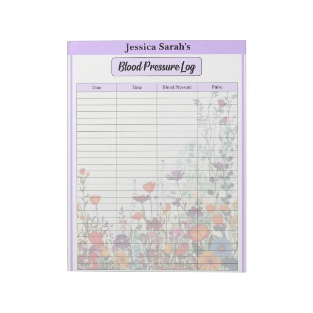 Blooming Purple Garden Blood Pressure Log Notepad (Rotated)