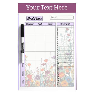 Blooming Purple Garden Meal Plans Dry Erase Board