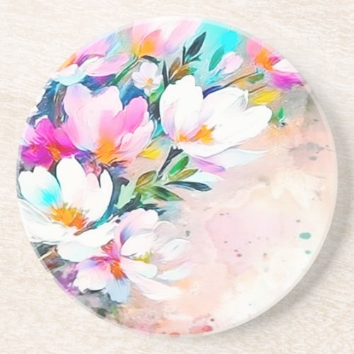 Blooming Radiance Floral Sandstone Coaster