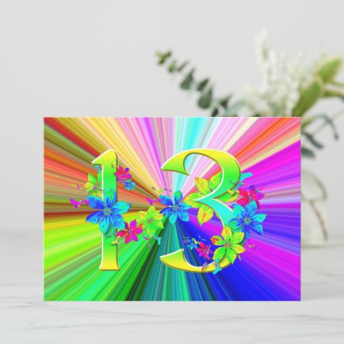 Blooming Rainbow Flowers for 13th Birthday Invitation