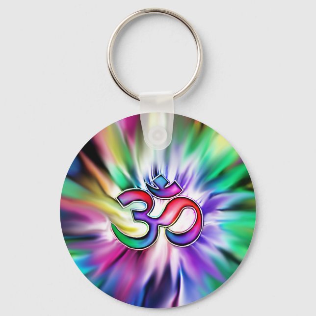 Blooming Rainbow Lotus OM Keychain (Front)
